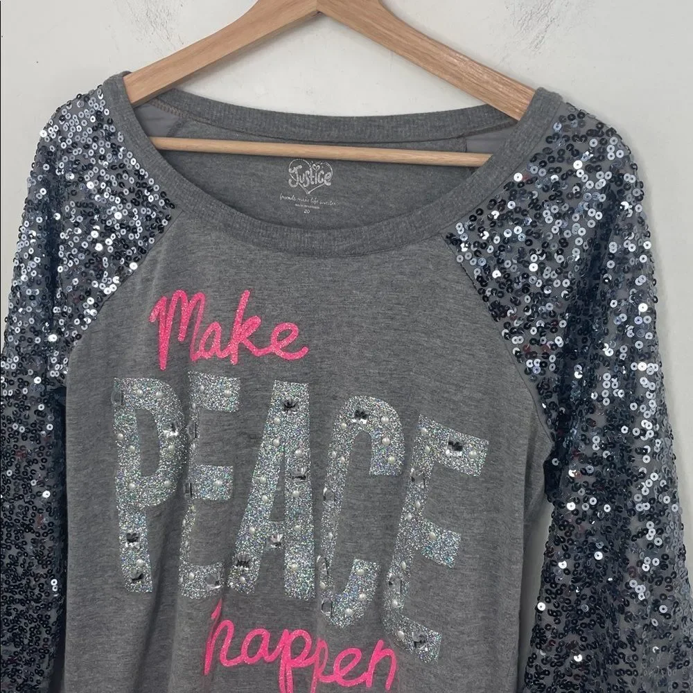 Justice Sequin Light Weight Sweat Shirt ( make peace happen) Girls size 20